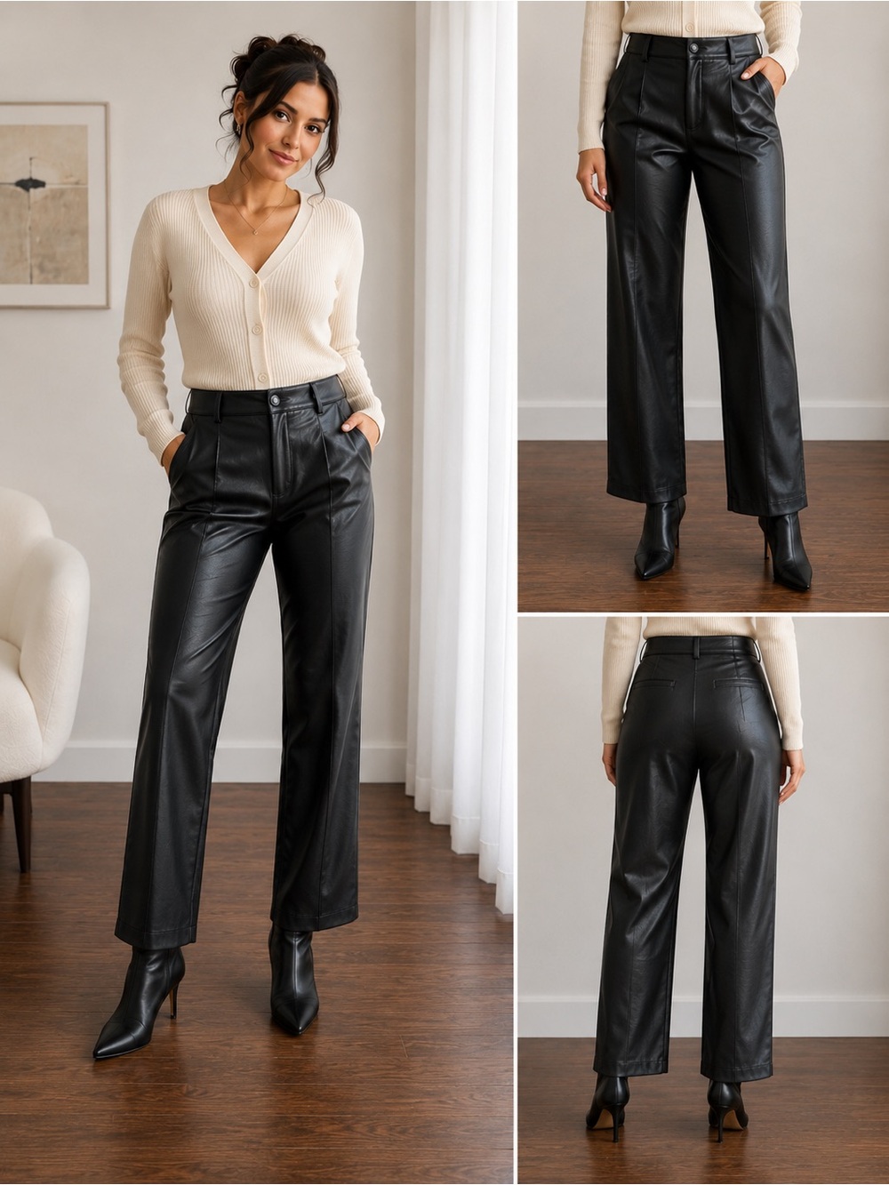 Black Faux Leather Straight Leg Pants | High Rise | XL